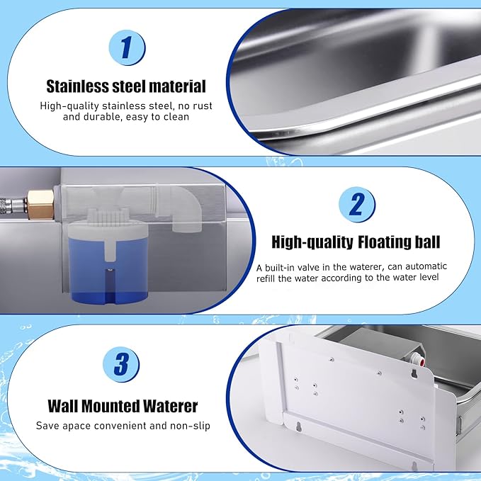 3 Gal Automatic Dog Water Bowl Dispenser for Dogs Metal Auto Pet Waterer Bowl Wall Mounted Self Refilling Water Trough with Float Valves Pet Waterer for Livestock Dogs Cat Horse