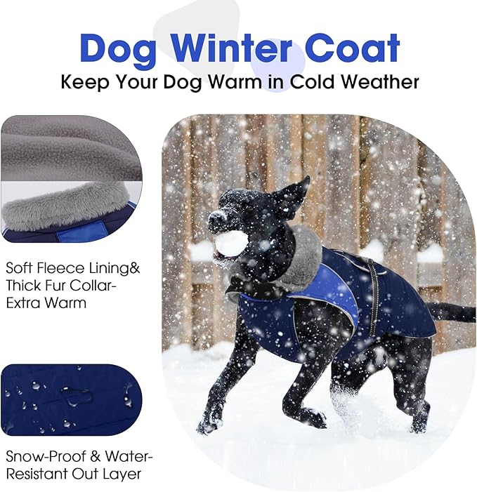 Nanaki Large Dog Coat Rainproof-Warm Giant Breed Dog Jacket With Leash Hole, Fleece Lining Reflective Great Dane Winter Coat Doberman Jacket For Cold Weather Outdoor Walking Hunting, Camping, Blue 3XL