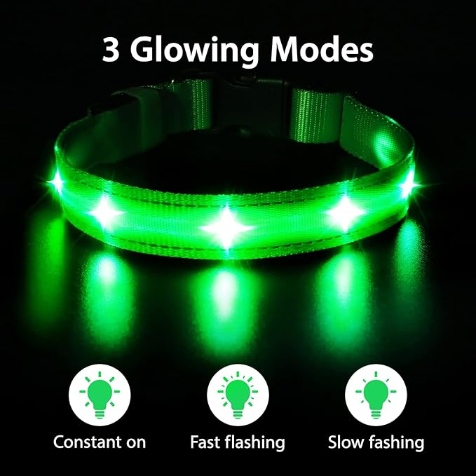 MASBRILL Led Dog Collar - Rechargeable, Water-Resistant, Flashing Glowing Night Safety Collar for Dogs