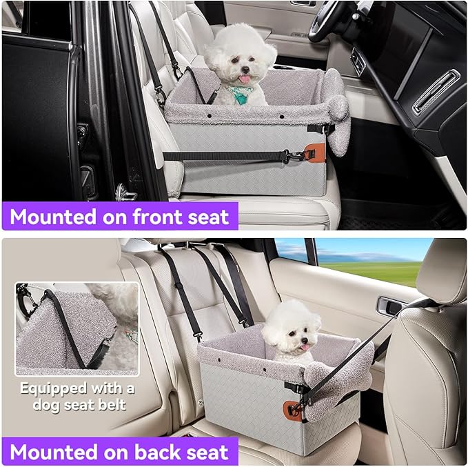 Dog Car Seats for Small Medium Dogs,PU Leather Car Seat Boosters,Foldable Puppy Cat Carseats (Grey, Small Dog)