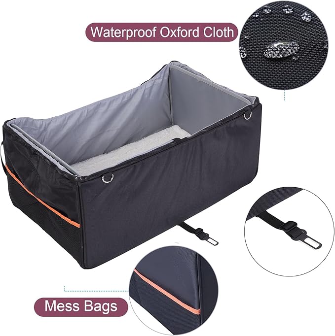 Dog Car Seat, Foldable Dog Booster Car Seat, Travel Dog Car Bed, Car Pet Seat with Mat and Adjustable Belt, Front Seat Dog Bed, Pet Car Carrier, Washable & Portable
