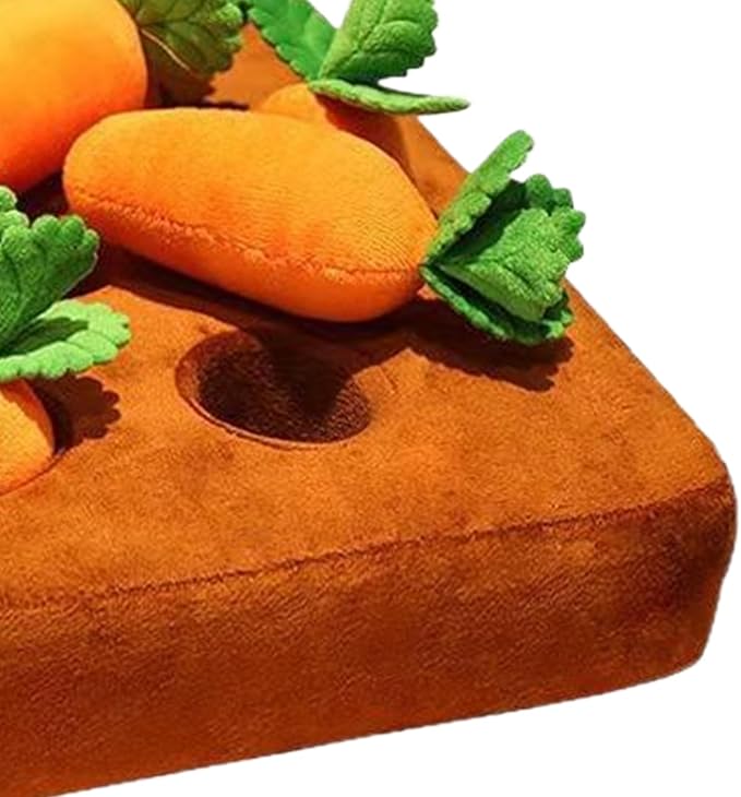 Snuffle Dog Toy - Interactive Feeding Puzzle with 12 Carrots | Plush Nose Work Mat for Mental Stimulation Brain Training Enrichment Activity for Puppy Rabbit Chinchilla Hamster Small Pets