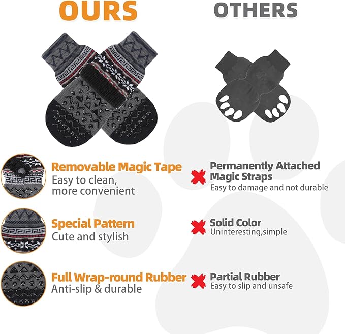 KOOLTAIL Dog Socks to Prevent Licking Paws for Hardwood Floors Anti Slip,Warm Winter Pet Boots&Paw Protector with Grippers,Double Sides Puppy Shoes Booties for Small Medium Large Senior Dogs XS