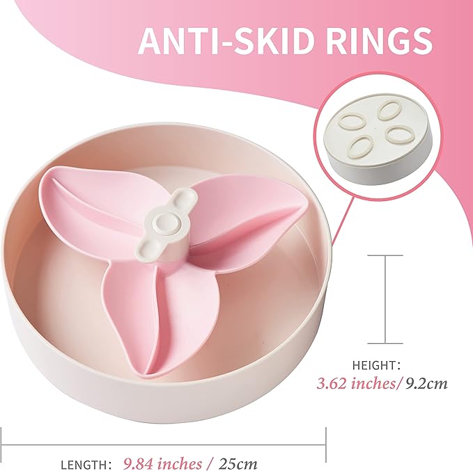 PetDreamHouse Spin Interactive Slow Feeder Bowl for Dogs - Bougainvillea Pink - Skill Level: Easy - Fun and Healthy Feeding with Movable, Adjustable Center Puzzle Piece for All Dogs and Food Types