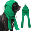 DENTRUN Dog Winter Hat with Scarf & Pom Pom - Adjustable Fleece Hood for Small Dogs, Christmas Costume, Green (S:8-10" Head Girth)