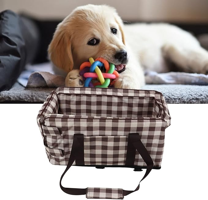 Dog Car Seat, Plaid Square Dog Car Seat, Soft Waterproof Dog Car Seat, Portable Stable Dog Armrest Booster Seat with Adjustable Pillow Pet Seat for Dogs and Cats