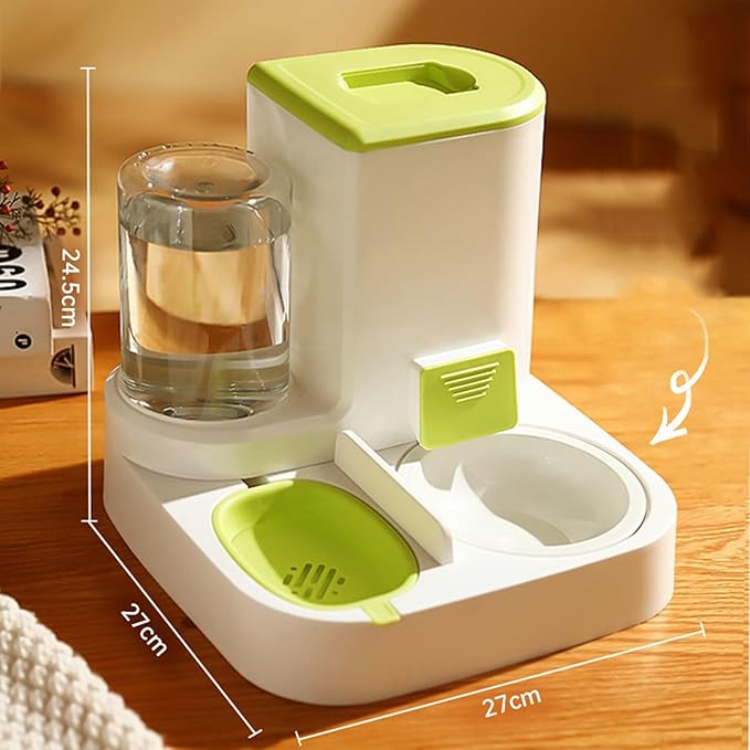 Pet Feeder 2-in-1 Automatic Pet Feeder Feeder and Waterer Pet Food Storage Removable and Easy to Clean Suitable Compatible with Small Dogs Cats Pets Supplies(Green)
