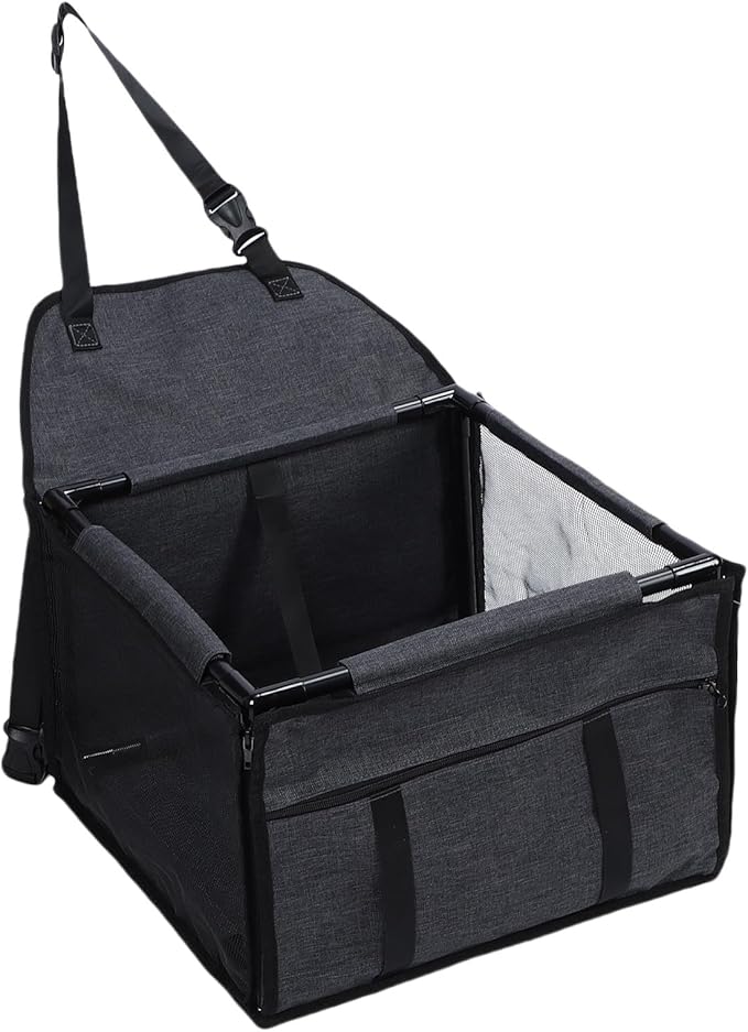 Dog Car Seat, Oxford Cloth Pet Booster Seat with Breathable Mesh, Portable and Foldable, Water Proof Car Pet Bed for Travel Road Trip, Large Capacity, 39x39x27cm (Black Gray)