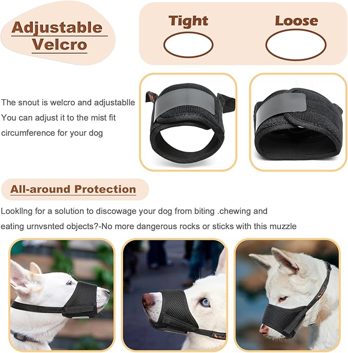 HEELE Dog Muzzle,Soft Nylon Muzzle Anti Biting Barking Chewing,Air Mesh Breathable Drinkable Adjustable Loop Pets Muzzle for Small Medium Large Dogs 4 Colors 4 Sizes (Black, L)