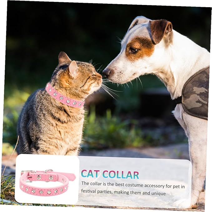 Adjustable Pu Leather Pet Collar with Rhinestones, Small Size 37x1.5 Cm, Comfortable Dog and Kitten Neck Collar for Puppies and Small Pets