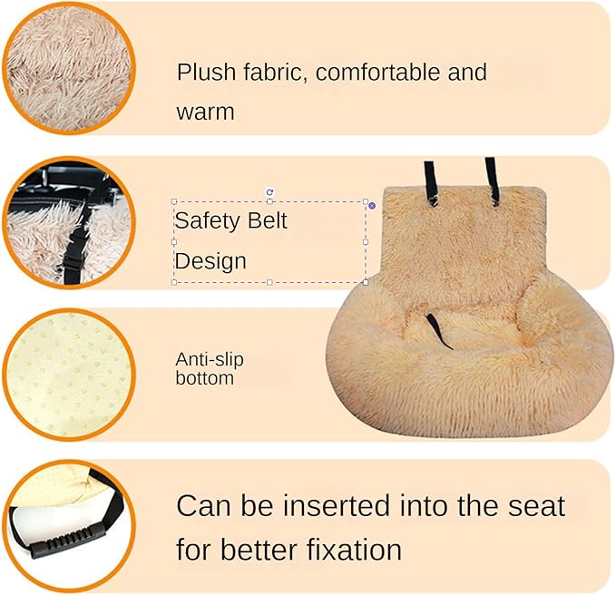 Dog Car Seat with Thick Cushion Travel Pet Bed with Seat Belt Car Seat Dog Bed for Large and Small Dogs (Gray & White Check, Small)