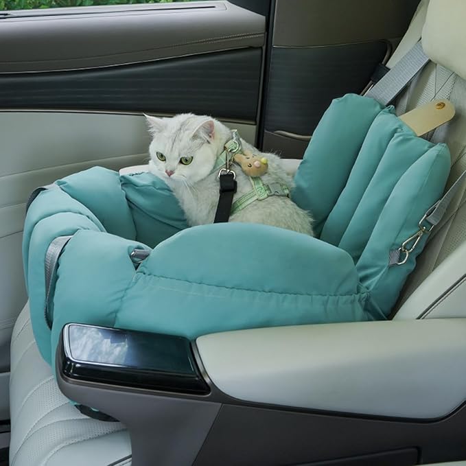 Portable Dog Seat, Booster Car Seat, 15.12 Inches Pet Carrier with Cushion, Soft Sided Fabric Bed, Dog Car Seats with Secure Harness, Puppy Travel Seats for Small Dogs Pets