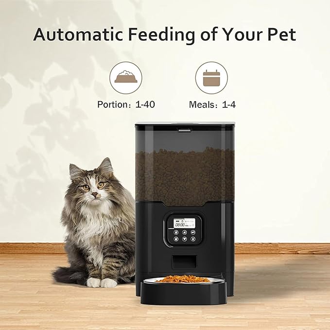 Pet Feeder Pet Automatic Feeder Square Feeder 4L6L Food Storage Bucket Timed Quantitative Removable Suitable Compatible with Cats and Dogs Pets Supplies(6L White B,Button)