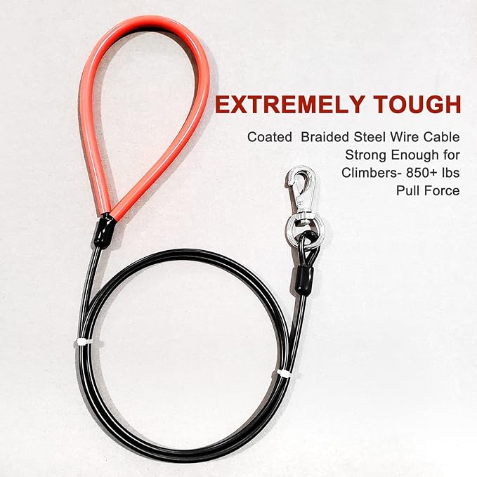 Heavy Duty Dog Leash, Chew Proof Metal Leash for Large Dogs (Up to 250lbs), 10ft WireRope Dog Leashes with Soft Silicone Grip