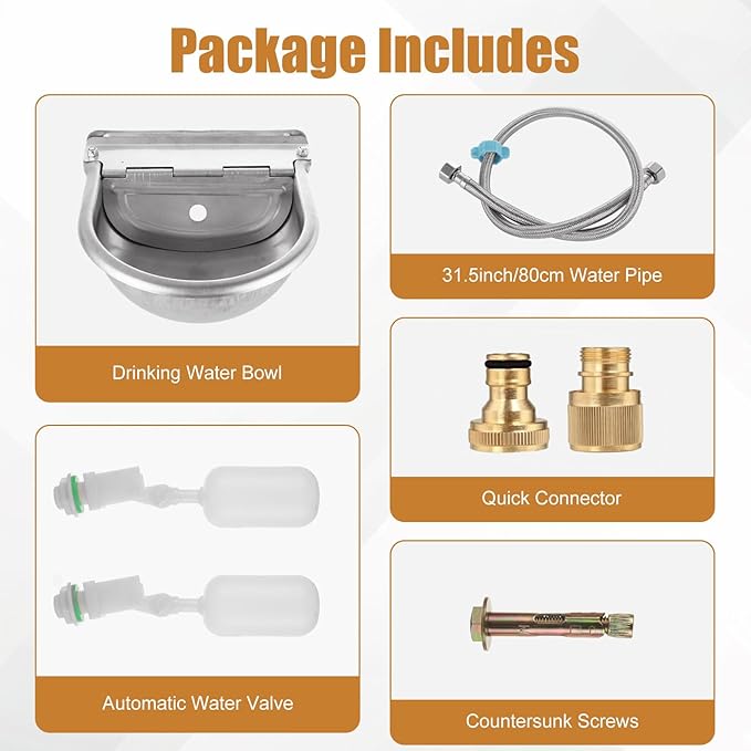 Automatic Water Dispenser for Dogs, Automatic Dog Water Bowl with Float Valve, 304 Stainless Steel Auto Fill Dog Water Bowl Outdoor Dispenser for Livestock, Chicken, Cow, Horse