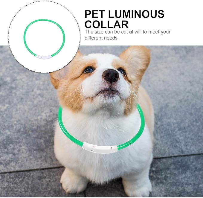 VICASKY LED Pet Collar USB Rechargeable Fiber Optic Dog Safety Collar 70cm Emerald Evening Luminous Glowing Sling for Walking