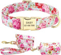 Flower Dog Collar Leash Set Custom Small Medium Large Dog Pet Collars Floral Print Nylon Dog Collars with Treat Bag Snack Bag Pink Set S
