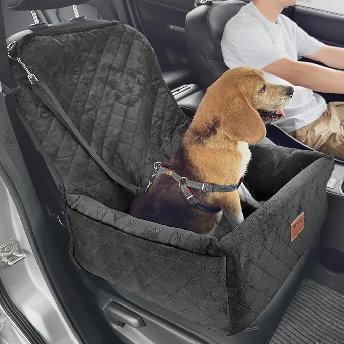 VEVOR Dog Car Seat, Dog Booster Seat for Car with a Storage Pocket, Clip-On Safety Leash, Sponge and PP Cotton Filling, Vehicle Bed for Small & Medium Pet up to 40lbs, Black
