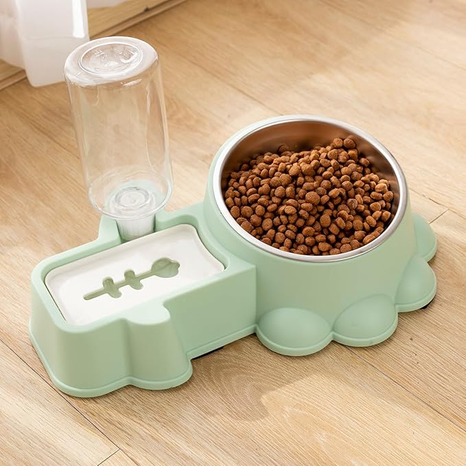 Luxshiny Multifunctional Stainless Steel Dog Feeder and Automatic Water Dispenser Green 2-in-1 Pet Food Container for Home Use