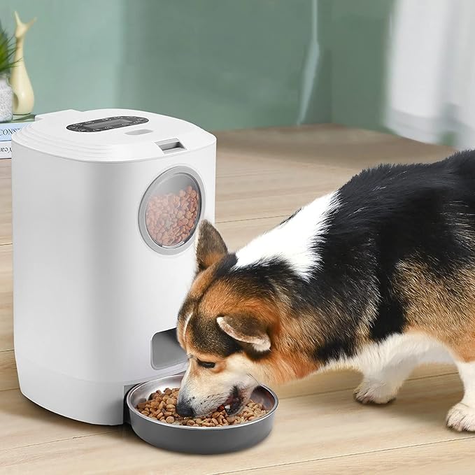4.5L Automatic Cat Feeder Food Dispenser for Cat & Dog,Programmable Portion Control 1-4 Meals Per Day & 10S Voice Recorder with Stainless Steel Bowl for Small to Medium Cats Dogs