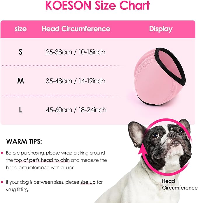 KOESON Dog Calming Hoodie - No Shake Ear Wraps for Dogs, Anxiety Relief & Noise Protection, Water Resistant Pet Ear Cover Muffs for Firework, Grooming, Thunderstorms, Swimming, Bathing, Light Pink S