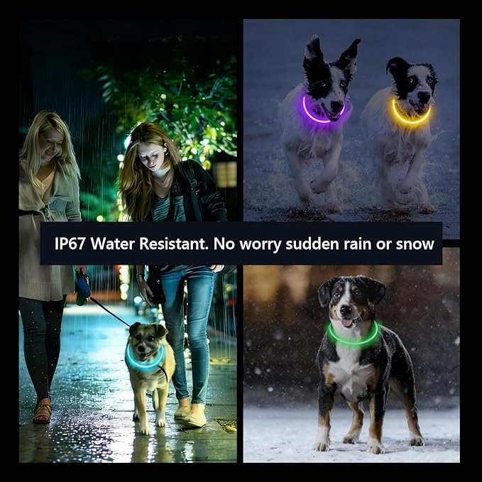 LED Dog Collar 7 Colors in 1, USB Rechargeable Waterproof Light Up Collar, 3 Flashing Mode for Night Walking Safety, TPU cuttable (70cm)