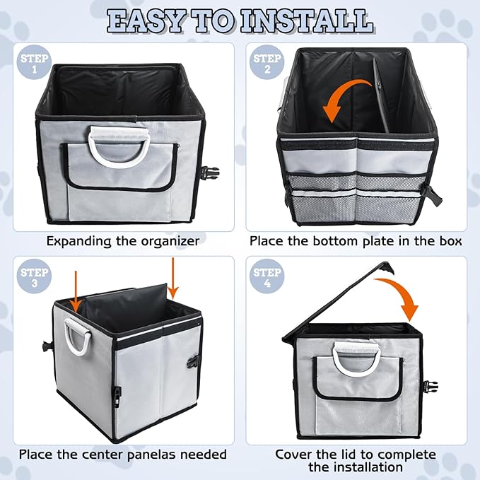 Fhiny Dog Backseat Extender with Storage, 13.4'' x 12'' Collapsible Back Seat Extender for Dogs Pet Front Seat Extend for Car Puppy Car Seat Gap Filler with Pockets for Small & Medium Dogs