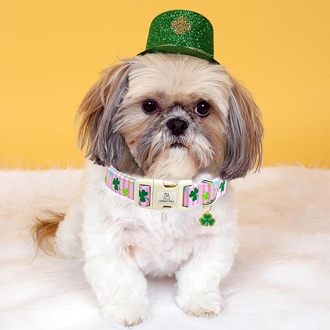 Lionheart glory St. Patrick's Dog Collar-Lucky Clover Shamrock Pink Spring Trefoil Dog Collar for Small Dogs Adjustable Heavy-Duty Dogs Collars Pet Gift Female