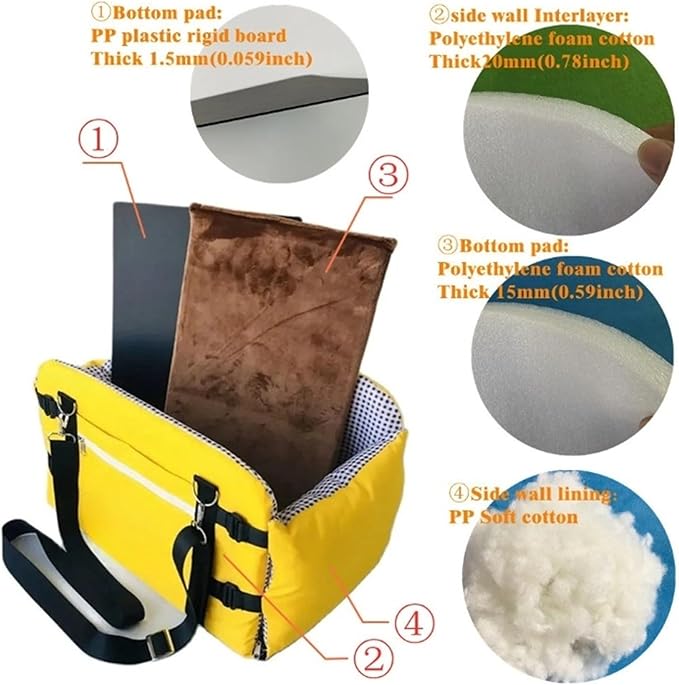 Anti-Slip Dog Car Seat For Medium Small Dogs Cats - Portable Booster Seat, Safety Travel Carrier, And Secure Pet Travel Bag(Yellow)