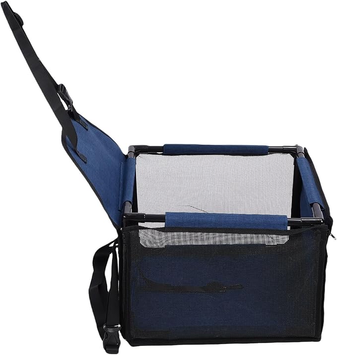 Dog Car Seat, Oxford Fabric Water Proof Dog Booster Seat Foldable Portable Pet Carseat Large Capacity Car Pet Bed, Puppy Carrier Safety Stable for Travel, 39x39x27cm (Dark Blue)