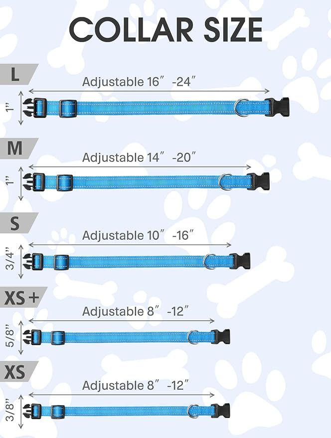 FunTags Reflective Dog Collar, Sturdy Nylon Collars for Puppy and Extra Small Girl and Boy Dogs, Adjustable Dog Collar with Quick Release Buckle,Royal Blue,5/8" Width