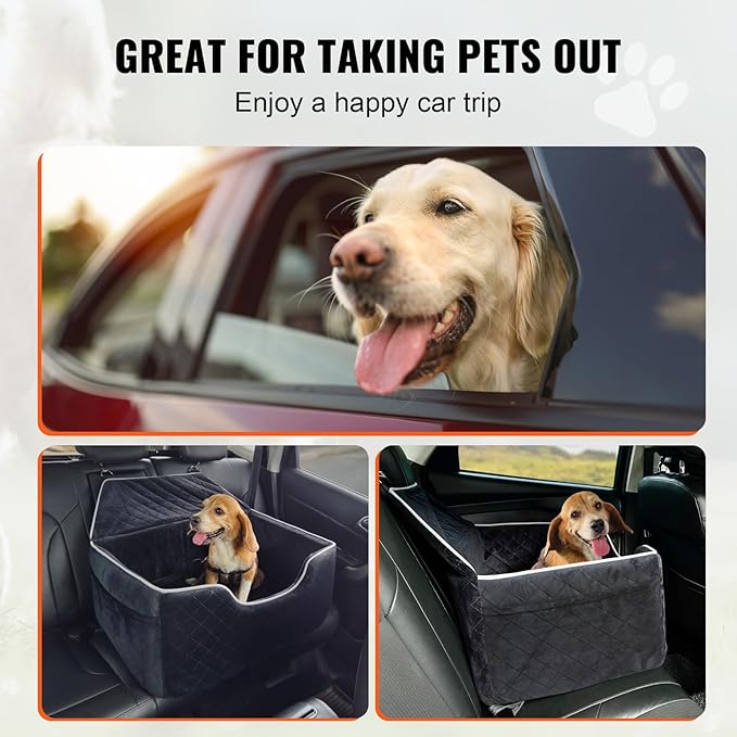 Happybuy Dog Car Seat, Dog Booster Seat for Car with A Storage Pocket, Pet Car Seat with Clip-On Safety Leash, Sponge Filling, Dog Car Bed for Medium & Large Dog up to 55 lbs, Black