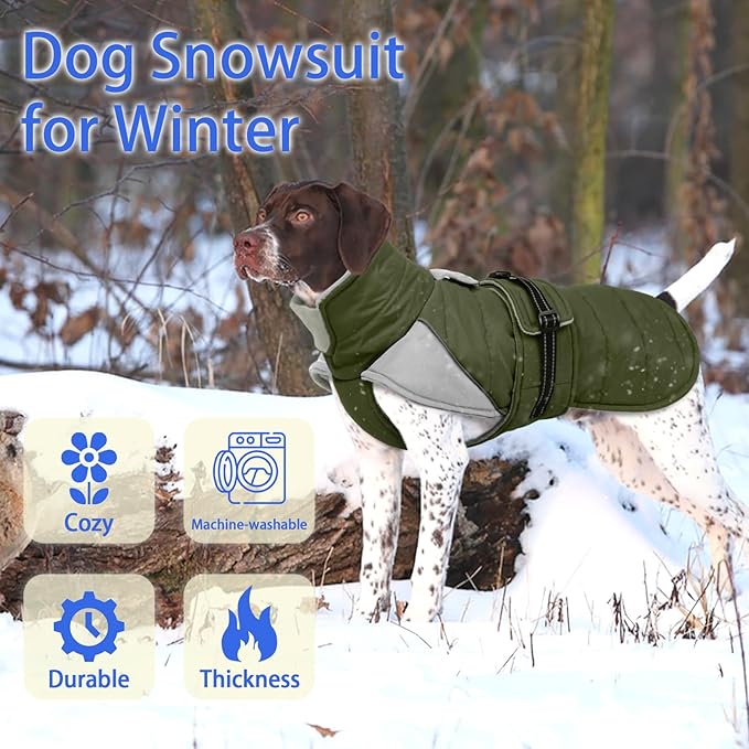 MIGOHI Dog Winter Coat - Reflective Medium Dog Snow Jacket with Thick Turtleneck,Windproof Pet Fleece Vest, Cold Weather Coat for Medium Dogs, Snowproof for Hiking,Camping,L,ArmyGreen
