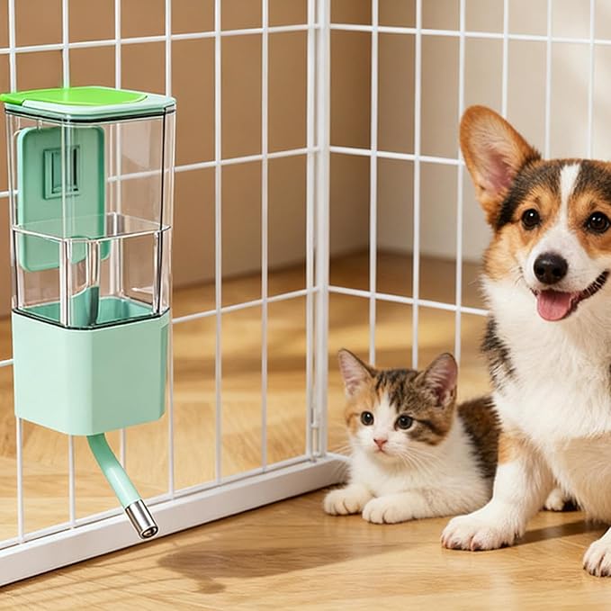 Pet Cage Mounted Waterer, Top Refill Automatic Dog Dispenser, Spill-Proof Leak-Free Feed, Clears View Reservoir, Pet Crate Accessories, Easy Install