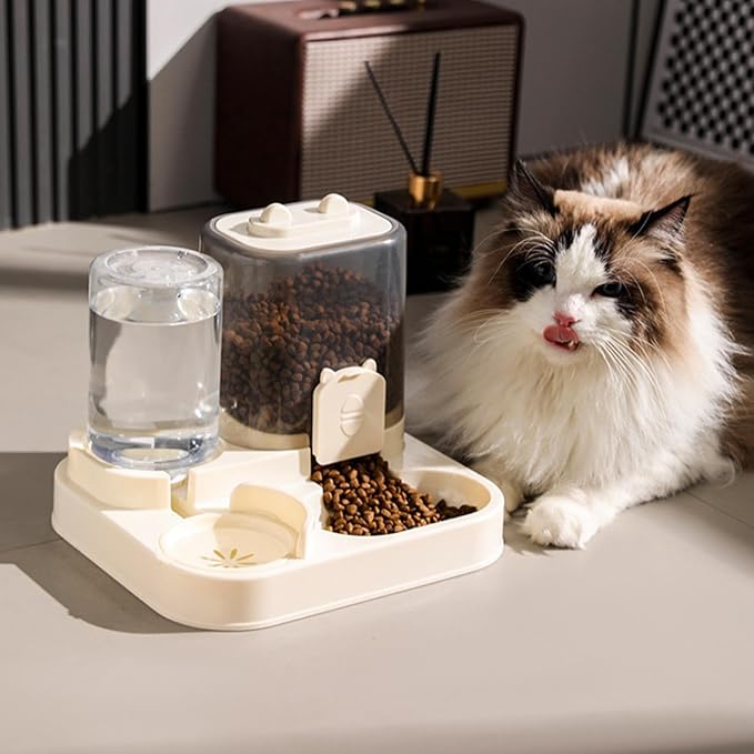 2 in 1 Automatic Pet Feeder and Water Dispenser, 1800ml Dry Food 800ml Water Capacity, Portable Cat Dog Food Bowl for Small Animals- Clear