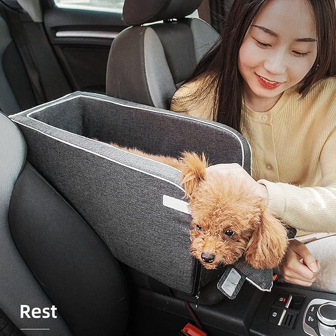 Brrnoo Console Dog Car Seat Armrest Booster Seat, Universal Cat Nest Pet Car Mat, Four Season, Grey