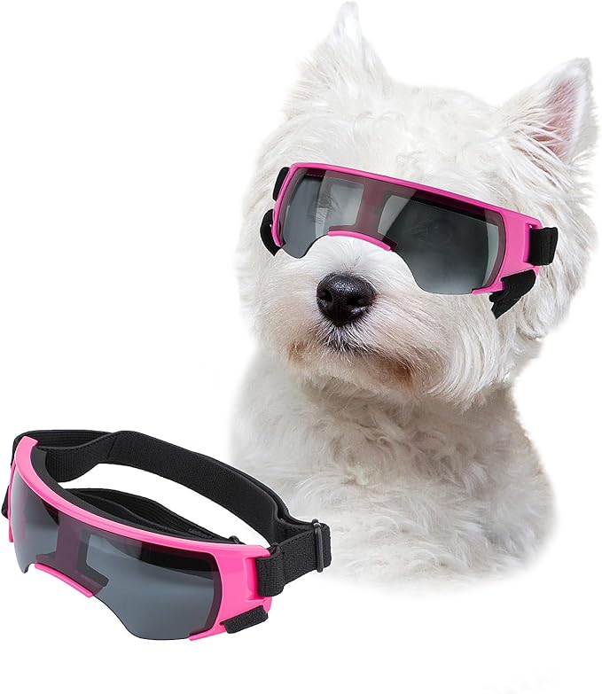 LESYPET Dog Sunglasses for Small Breed, UV Wind Dust Protection Dog Goggles for Pet Outdoor Driving Riding, Pet Glasses Eye Wear with Adjustable Strap, Pink