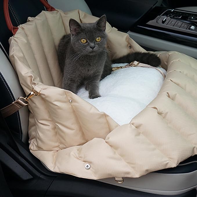 Dog Booster Car Seat, Portable Dogs Car Seat for Small Dog, Soft Pet Cars Travel Home Bed, Small Pets Travel Carrier Bed with Anti-Escape Rope, Portable Carrier (A)