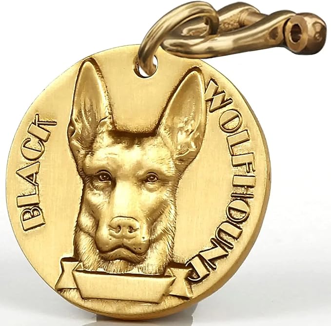 Vintage Pure Copper Personalized Dog Tags, Three-Dimensional Relief Pet Pattern, Custom Pet ID Tags (B29-Black Wolf Hound)