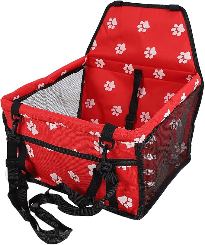Small Dog Car Seats, Portable Puppy Dog Car Carrier, Folding Pet Car High Back Booster Seats with Adaptable Straps for Small Pets(44cm-Red)