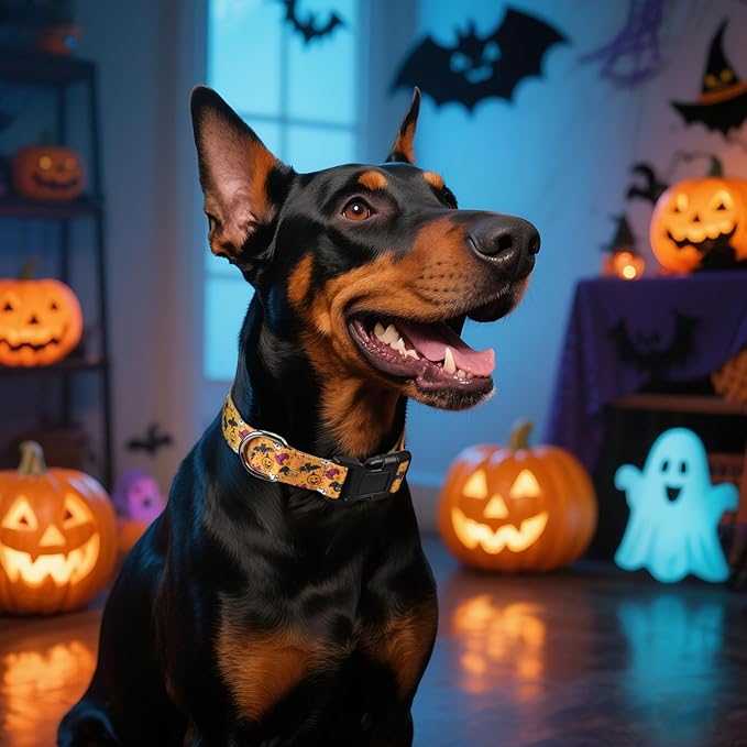 Halloween Dog Collar, Adorable Ghost Pattern Halloween Collar for Medium to Large Dogs - Comfortable & Cute November 1st All Saints Dog Collars (L, 15.5-26IN)