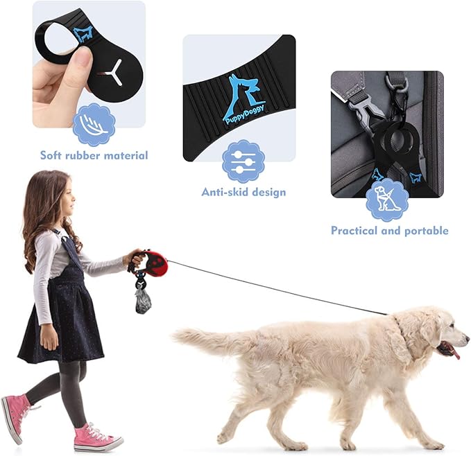 PuppyDoggy Dog Poop Bag Holder for Leash Waste Bag Carrier Dog Poop Bag Dispenser for Walking Running Bicycle Accessory 2 Pieces (Black + Light Green)