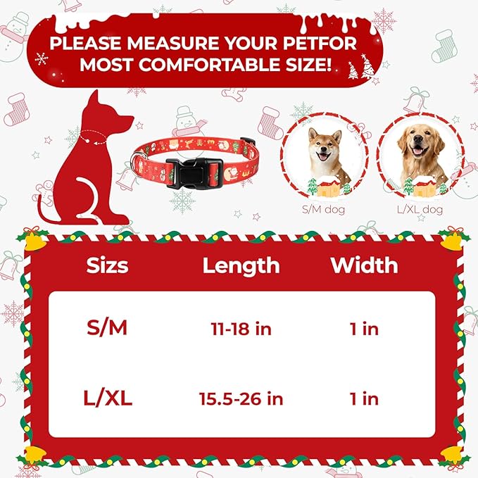 Christmas Dog Collar, Adorable X-mas Pattern Christmas Collar for Medium to Large Dogs - Comfortable & Cute Xmas Dog Collars, L