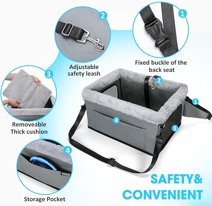 Small Dog Booster Car Seat, Portable Puppy Dog Car Seat, Up to 20lbs, Gray