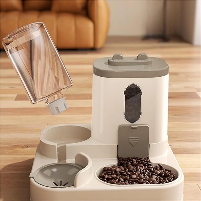 2-in-1 Gravity Pet Feeder & Water Dispenser, Automatic Food Water Bowl for Cats Small Dogs(Yellow)