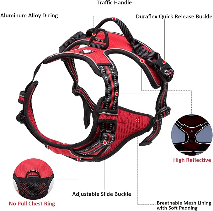Truelove Adjustable No-Pull Dog Harness Reflective Pup Vest Harnesses Comfortable Control Brilliant Colors TLH5651(Blue,M)