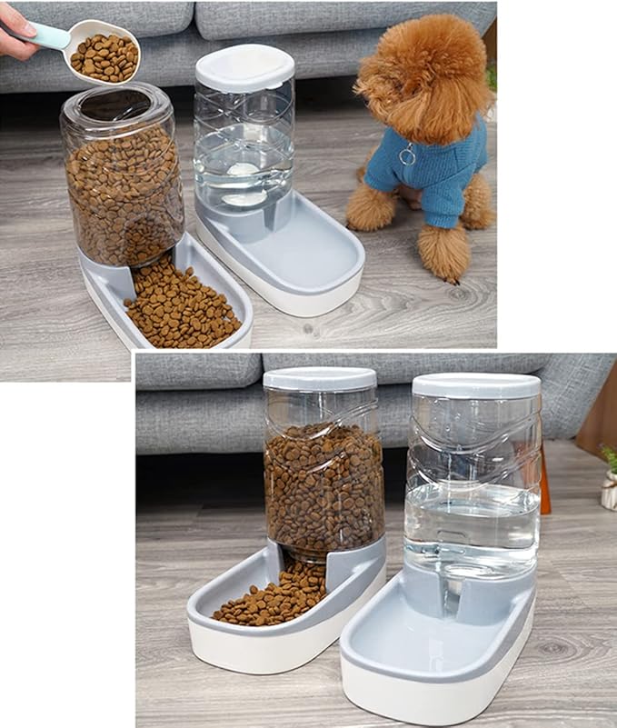 Automatic Cat Feeder Gravity Dog Feeder 1 Gallon Pet Feeder, Self-Dispensing Pet Feeder Bowl for Small and Medium Sized Pets Large Capacity (Grey)