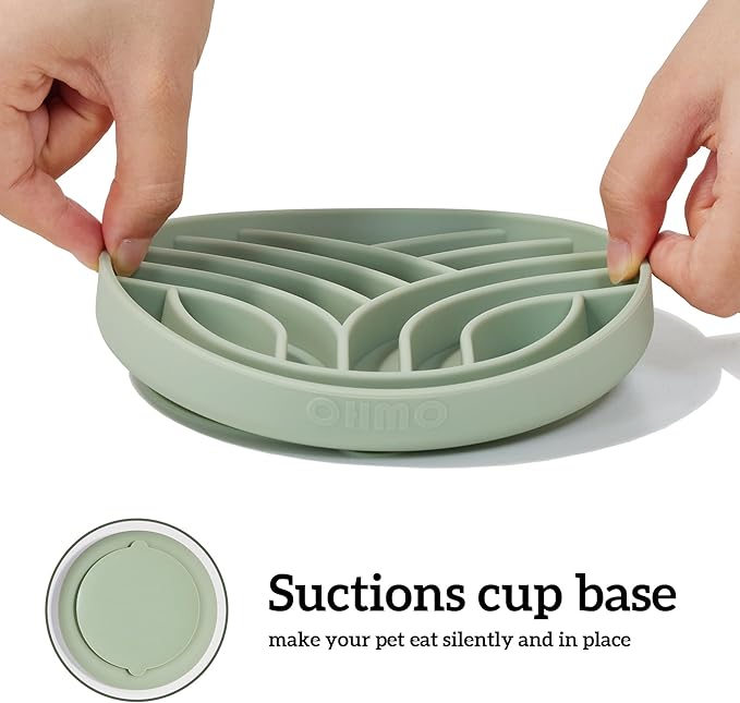 OHMO Slow Feeder Dog& Cat Bowl, Silicone Puppy Cat Food Bowl with Anti-Slip Suction Cup Slow Down Small Dogs Eating, Anti Choking (S-Diamond,Light Blue)