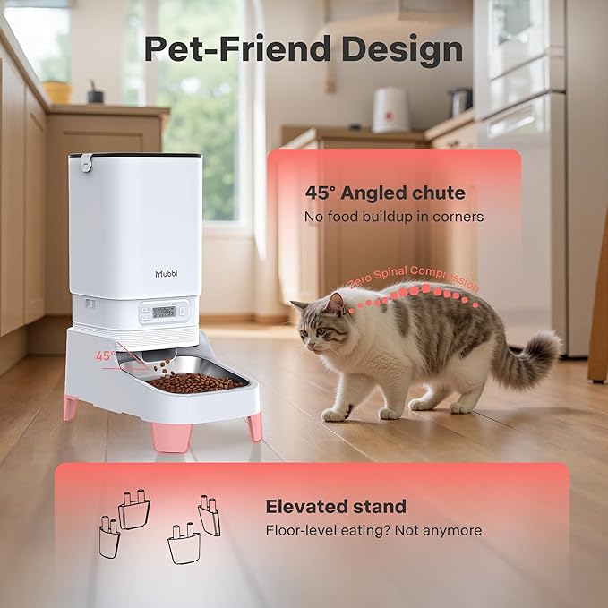 Automatic Dog Feeder with Elevated Stand - 7L Cat Food Dispenser with Large Food Tray, Timed Auto Cat Feeder for Dry Food, 6 Meals Per Day, No-Jam, Freshness Design, Detachable for Easy Clean