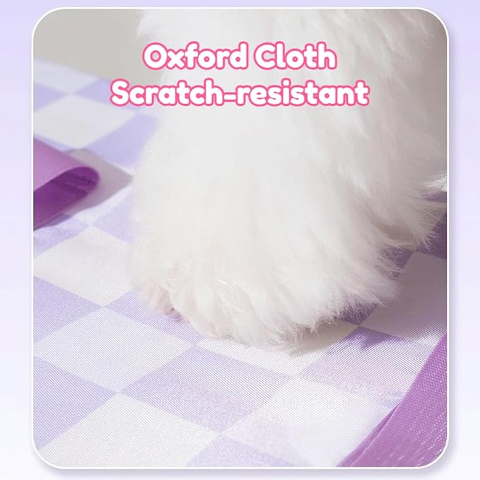 Center Console Dog Car Seat for Pets Up to 15 lbs, Detachable, Washable Cushion, Anti-Slip, Perdurable Oxford Fabric Dogs Cats Portable Travel Carrier, Safety Belt Leash (Purple Plaid, 45cm*25cm*22cm)